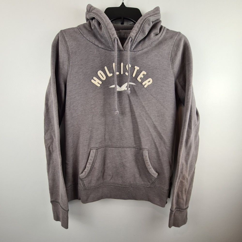 Hollister Womens Large Gray Pullover Hoodie Logo Graphic Fleece Sweatshirt L